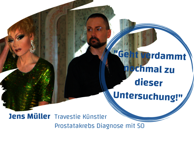 Jens Müller als Travestie Künstler und im Spiegelbild mit seinem natürlichen Aussehen